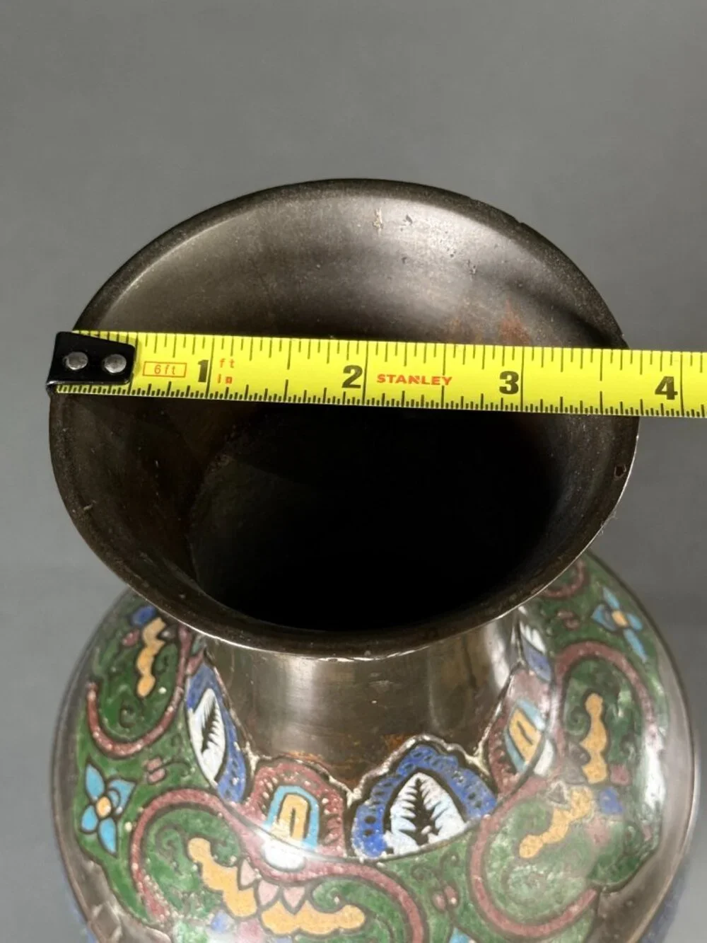 Antique Japanese Meiji Era Cloisonné Vase Intricate Floral Scroll Enamel Bronze